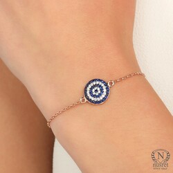 Evil Eye Silver Bracelet with Colored Zircons, Rose Gold Plated - Nusrettaki