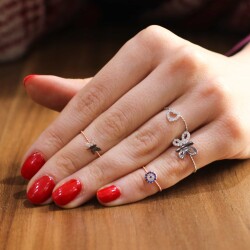 Sterling Silver Heart Design Midi Ring - Nusrettaki