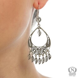 Crescent Model 925 Sterling Silver Chandelier Filigree Earrings - Nusrettaki