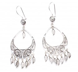 Crescent Model 925 Sterling Silver Chandelier Filigree Earrings - Nusrettaki (1)