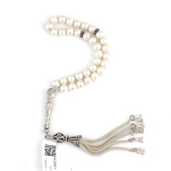 Silver Sphere Cutting Prayer Beads with Pearl & 