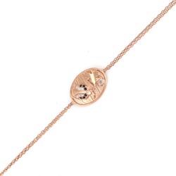 Ladybug and Leaf on Eliptic Plate Sterling Silver Bracelet, Rose Gold Vermeil - Nusrettaki (1)