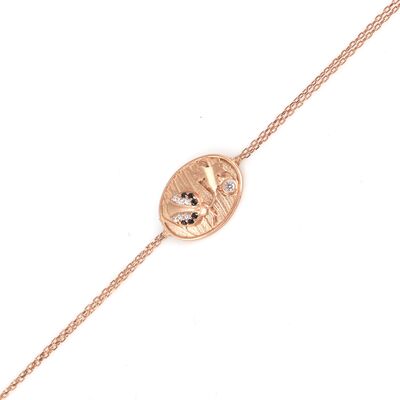 Ladybug and Leaf on Eliptic Plate Sterling Silver Bracelet, Rose Gold Vermeil - 2