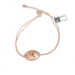 Ladybug and Leaf on Eliptic Plate Sterling Silver Bracelet, Rose Gold Vermeil - Nusrettaki