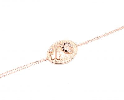 Ladybug and Leaf on Eliptic Plate Sterling Silver Bracelet, Rose Gold Vermeil - 4