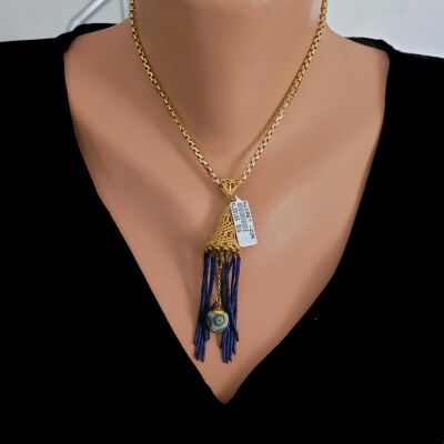 lapis tassel pendant - 1