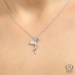 Silver Fairy Girl Design Necklace with Green CZ - Nusrettaki