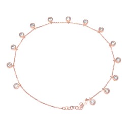 Silver Anklet 12 Stone Rose - White Zircon - 925 