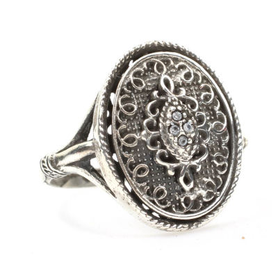 Silver Antique Ring with CZ Black - 2