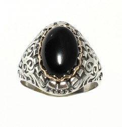 Silver & Bronze Constantinople Design Authentic Men Ring with Onyx - 2