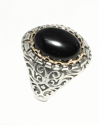 Silver & Bronze Constantinople Design Authentic Men Ring with Onyx - 3