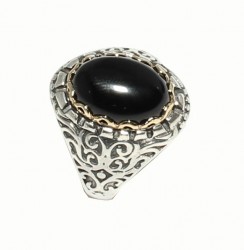 Silver & Bronze Constantinople Design Authentic Men Ring with Onyx - 4