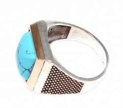 Silver Bronze Mix Turquoise Men's Ring - Nusrettaki (1)