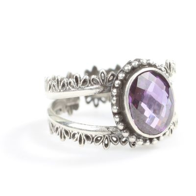 Silver Design Ring With Amethyst - 1