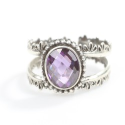 Silver Design Ring With Amethyst - 3