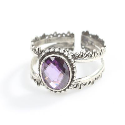 Silver Design Ring With Amethyst - 4