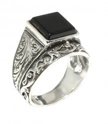 Silver Men Ring with Square Onyx - 6