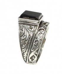 Silver Men Ring with Square Onyx - 5