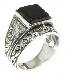 Silver Men Ring with Square Onyx - 4