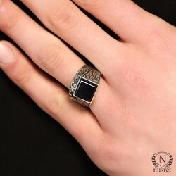 Silver Men Ring with Square Onyx - 1