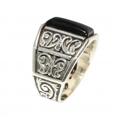 Silver Rectanguler Men Ring with Onyx - 4