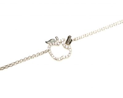 Sterling Silver Apple Bracelet with CZ, White Gold Vermeil - 5