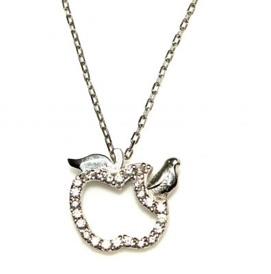 Sterling Silver Apple with Leaves Necklace - 4