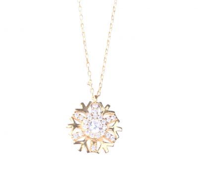 Sterling Silver Big Snowflake Necklace with CZ, Gold Vermeil - 4