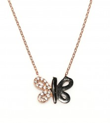 Sterling Silver Butterfly Necklace with White & Black CZ - Nusrettaki (1)