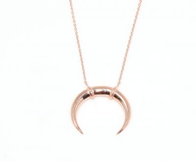 Sterling Silver Crescent Pendant Necklace, Rose Gold Plated - 8