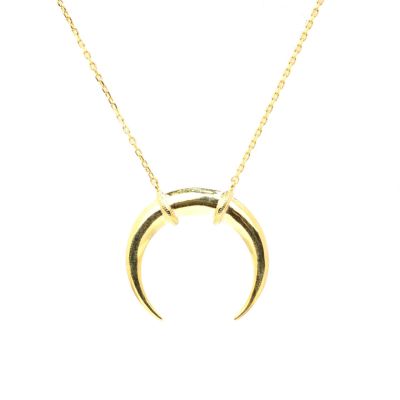 Sterling Silver Crescent Pendant Necklace, Rose Gold Plated - 10