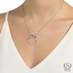 Sterling Silver Crescent Pendant Necklace, Rose Gold Plated - 6