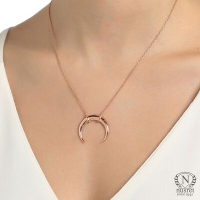 Sterling Silver Crescent Pendant Necklace, Rose Gold Plated - 1