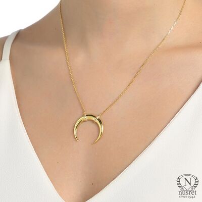 Sterling Silver Crescent Pendant Necklace, Rose Gold Plated - 7