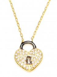 Sterling Silver Dangling Heart Shaped Keyhole Necklace with White Cz - 3