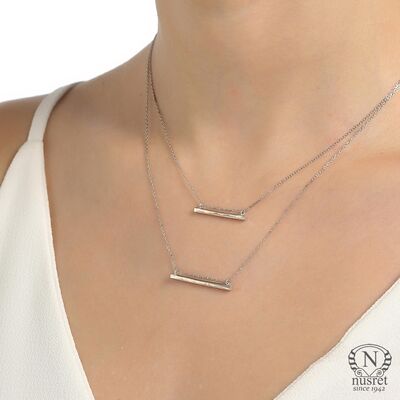 Sterling Silver Double Bars Strand Necklace, Gold Plated - 2