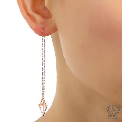 Sterling Silver Double Triangle Threader Earrings, Rose Gold Plated - 1