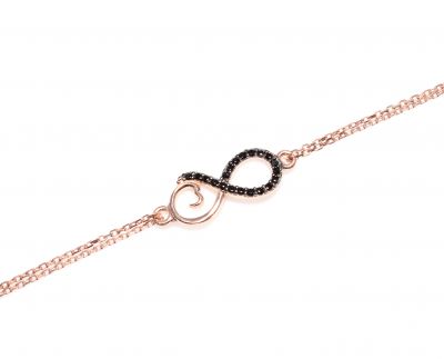 Sterling Silver Eternal Love Double Chain Bracelet with Black CZ, Rose Gold Vermeil - 2