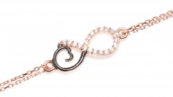 Sterling Silver Eternal Love Double Chain Bracelet with White CZ, Rose Gold Vermeil 