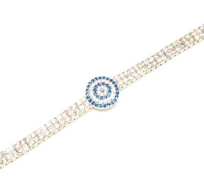 Sterling Silver Evil Eye Design Tennis Bracelet, White Gold Vermeil - 3