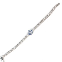 Sterling Silver Evil Eye Design Tennis Bracelet, White Gold Vermeil - Nusrettaki (1)