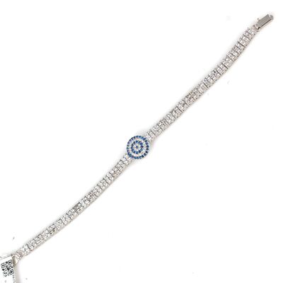 Sterling Silver Evil Eye Design Tennis Bracelet, White Gold Vermeil - 2