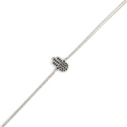 Sterling Silver Hamsa Hand Bracelet with Black CZ, White Gold Vermeil - Nusrettaki (1)