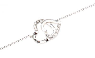 Sterling Silver Hand Carved Intimate Hearts Bracelet, White Gold Plated - 2