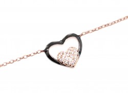 Sterling Silver Heart in Heart & Lock Bracelet, Rose Gold Vermeil - Nusrettaki (1)