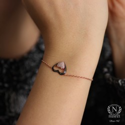 Sterling Silver Heart in Heart & Lock Bracelet, Rose Gold Vermeil - Nusrettaki