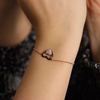 Sterling Silver Heart in Heart & Lock Bracelet, Rose Gold Vermeil - 1