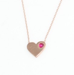 Sterling Silver Heart Layer Dainty Necklace with Ruby, Rose Gold Plated - Nusrettaki (1)