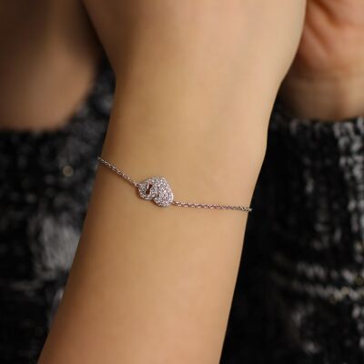 Sterling Silver Heart Shaped Keyhole Bracelet with CZ - 1