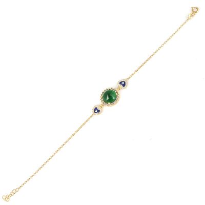 Sterling Silver Hearts Bracelet, Green GS, Gold Vermeil - 2